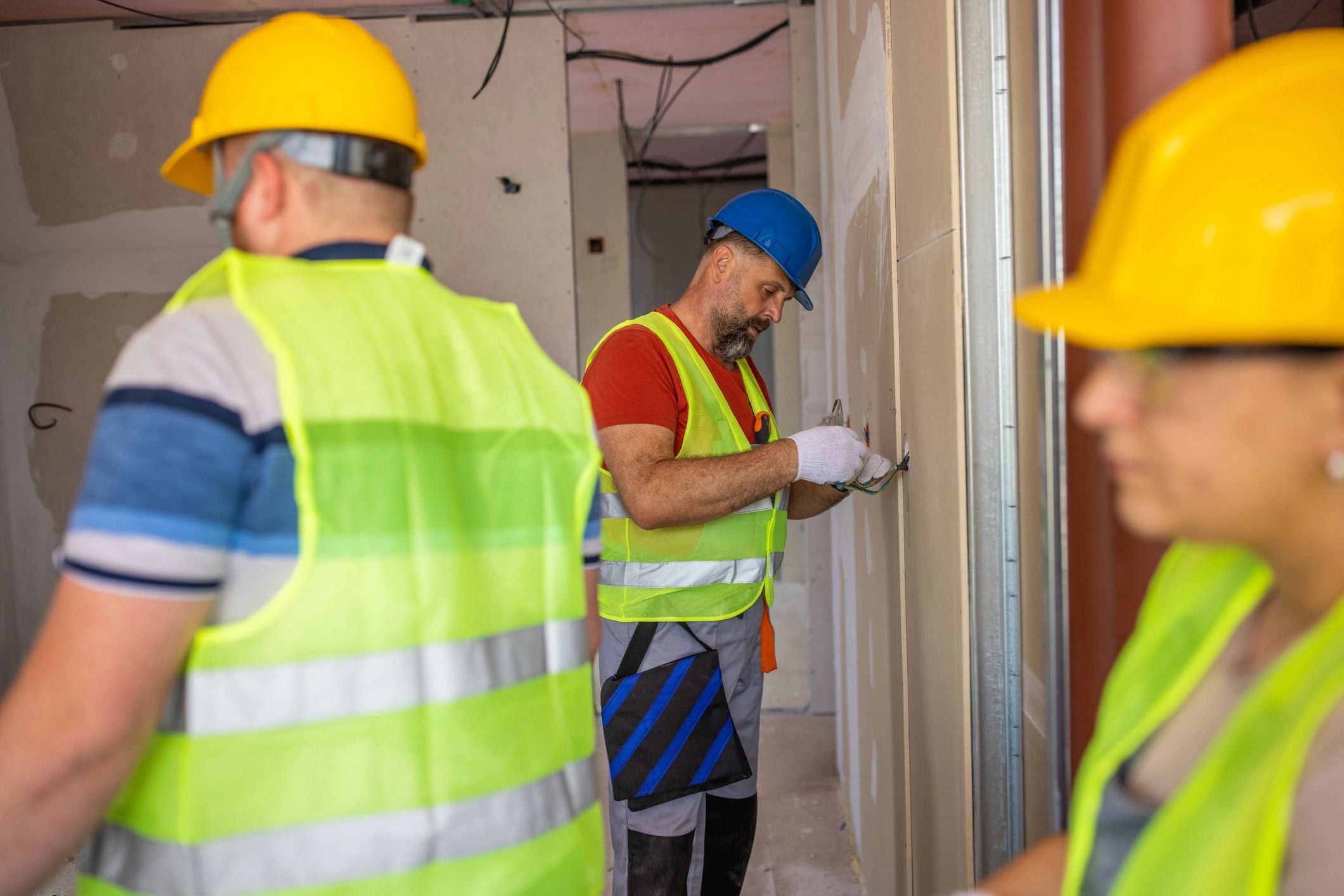 Construction team coordinating an interior fit-out